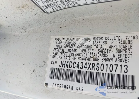 1994 Acura Integra Rs из США, поврежденный, VIN JH4DC434XRS010713